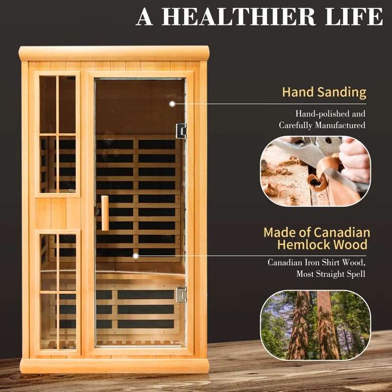 2-Person Far Infrared Canadian Hemlock Wood Low-EMF Indoor Sauna with Smart Phone App, Sauna World Co®