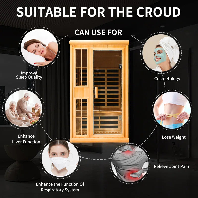2-Person Far Infrared Canadian Hemlock Wood Low-EMF Indoor Sauna with Smart Phone App, Sauna World Co®