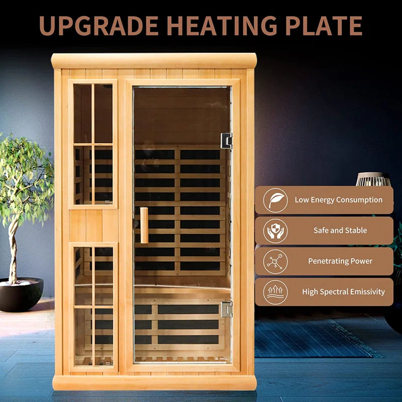 2-Person Far Infrared Canadian Hemlock Wood Low-EMF Indoor Sauna with Smart Phone App, Sauna World Co®