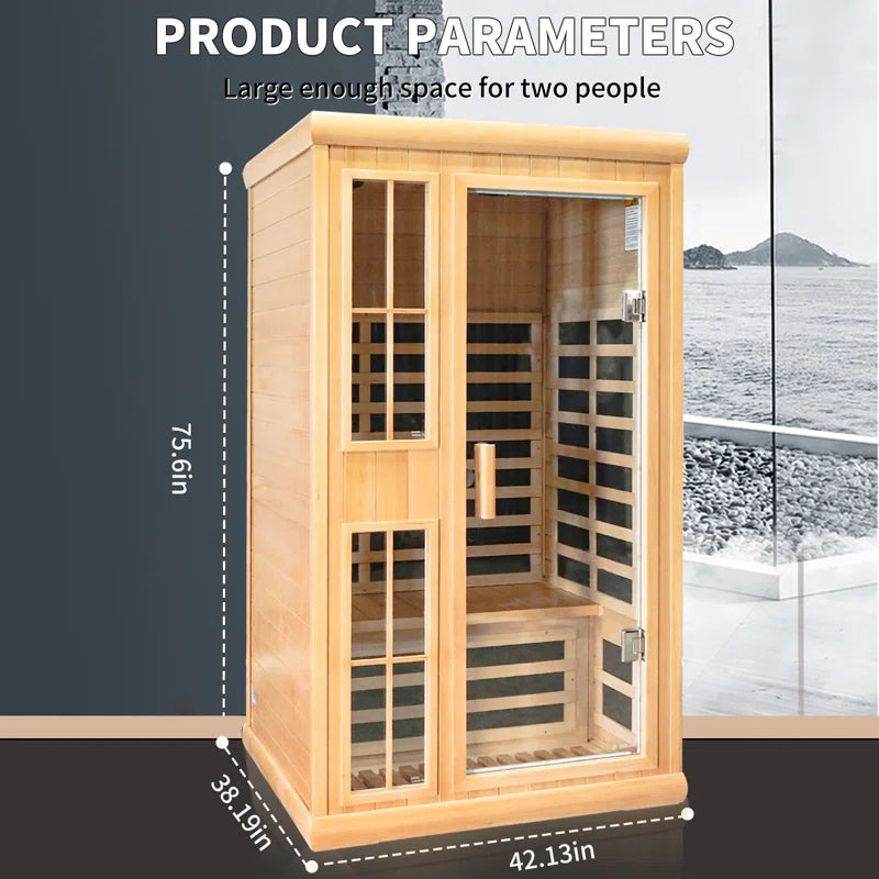 2-Person Far Infrared Canadian Hemlock Wood Low-EMF Indoor Sauna with Smart Phone App, Sauna World Co®