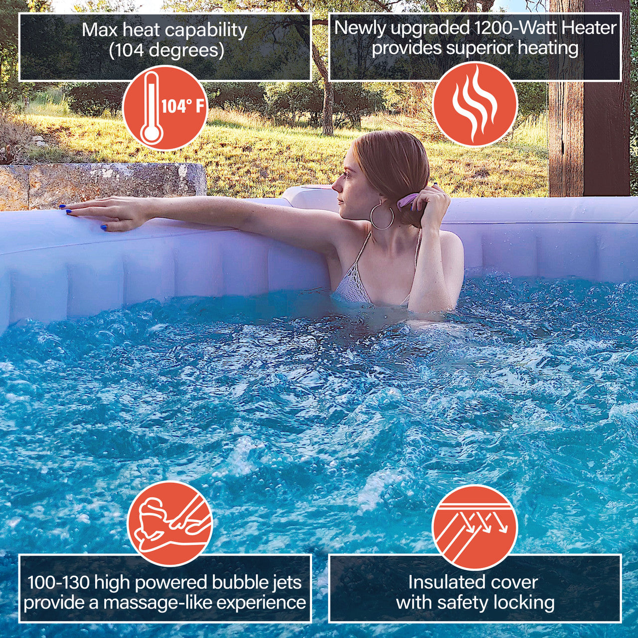 Aleko Square Inflatable Jetted Hot Tub with Cover - 6 Person - 265 Gallon - Black