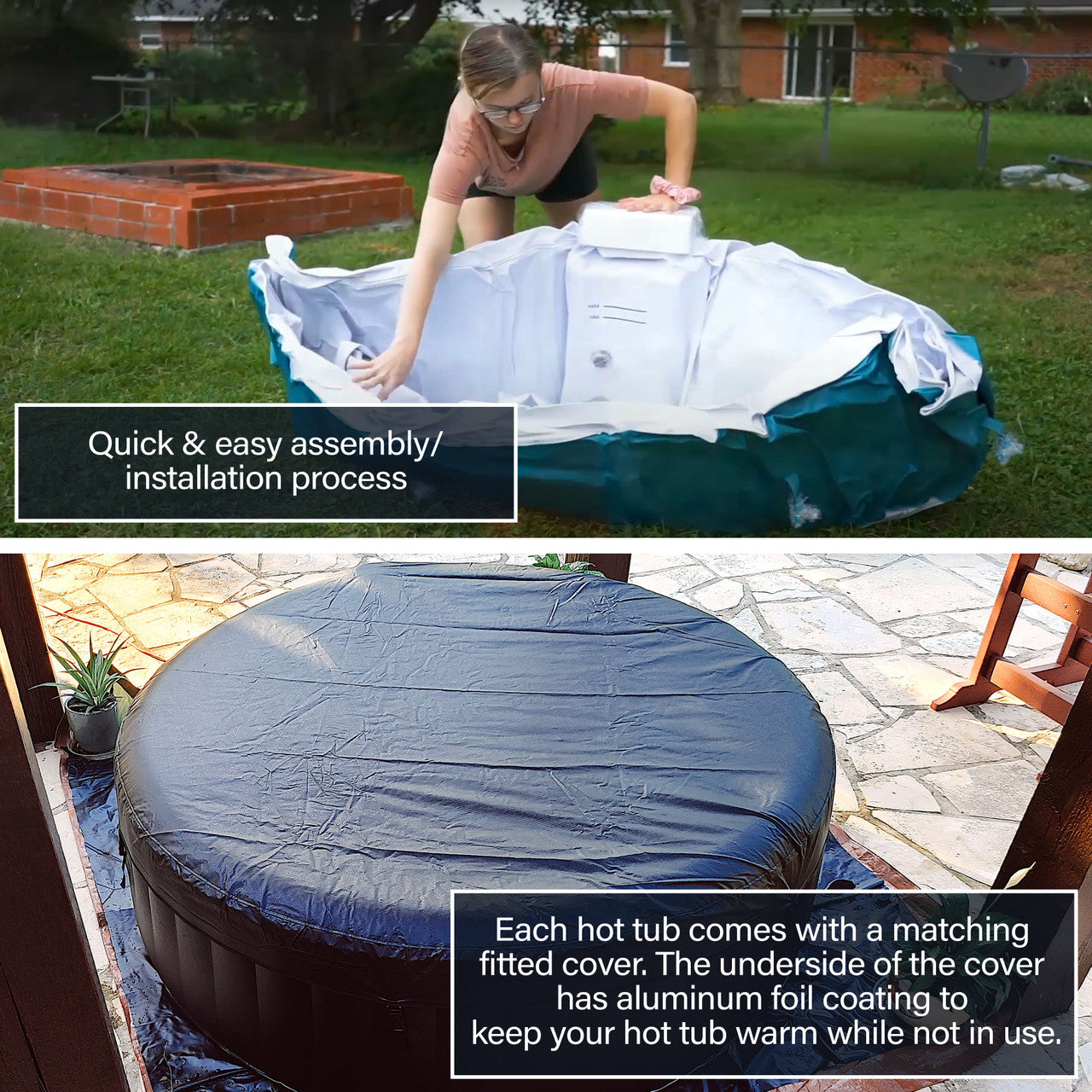 Aleko Square Inflatable Jetted Hot Tub with Cover - 6 Person - 265 Gallon - Black