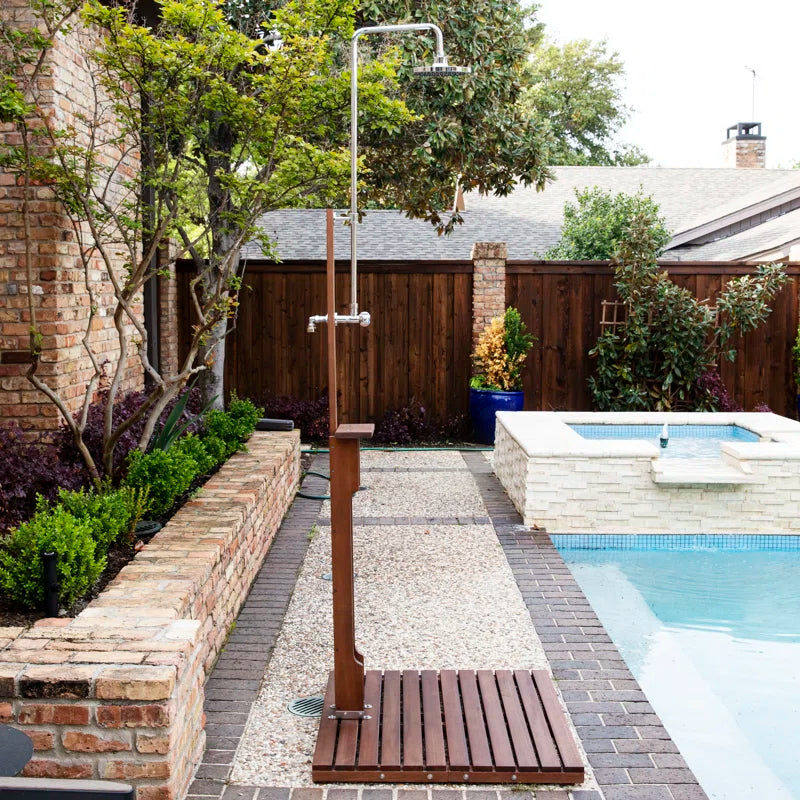 Stainless Steel Freestanding Outdoor Shower and Duckboard