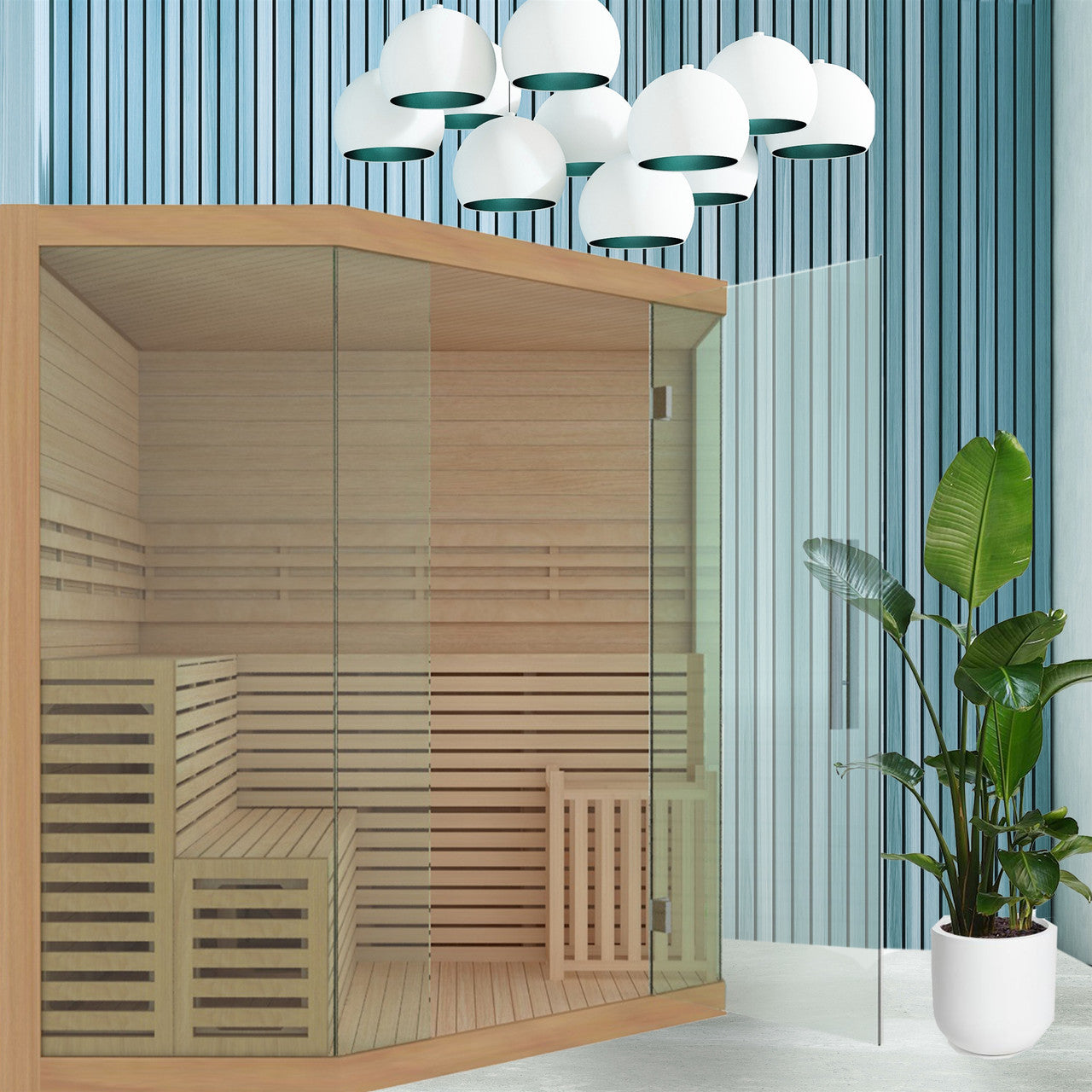Aleko Canadian Hemlock Luxury Indoor Wet Dry Sauna with LED Lights - 6 kW UL Certified Heater - 5-6 Person