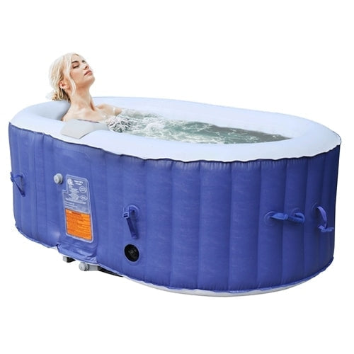 Aleko Oval Inflatable Hot Tub Spa With Drink Tray and Cover 2 Person 145 Gallon Dark Blue HTIO2BLD-AP