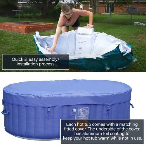 Aleko Oval Inflatable Hot Tub Spa With Drink Tray and Cover 2 Person 145 Gallon Dark Blue HTIO2BLD-AP