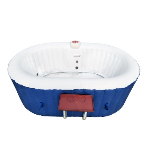 Aleko Oval Inflatable Hot Tub Spa With Drink Tray and Cover 2 Person 145 Gallon Dark Blue HTIO2BLD-AP