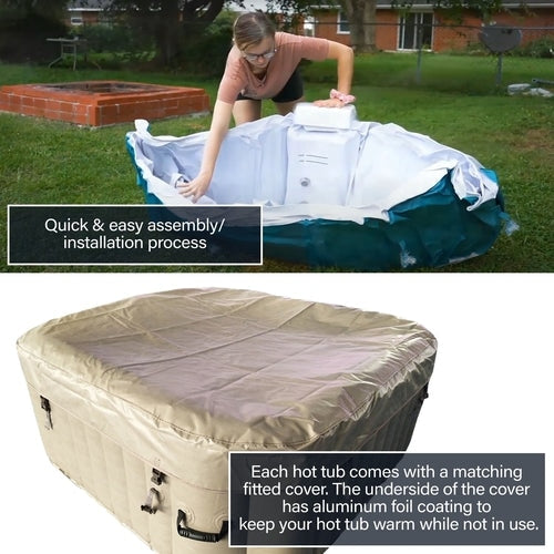 Aleko Square Inflatable Hot Tub Spa With Cover 4 Person 160 Gallon Brown HTISQ4BR-AP